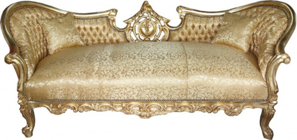 Daabadi Furniture Wholesale Classic French Style Sofa 3-Seater Painted Gold Mahogany Fabric Gold