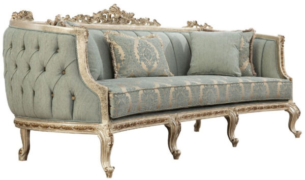 Daabadi Furniture Wholesale Classic French Style Sofa 3-Seater Painted Antique Gold Mahogany Fabric Green