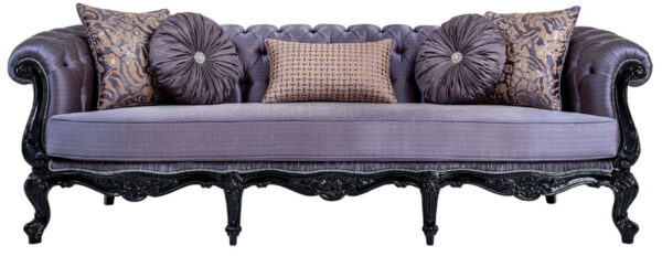 Daabadi Furniture Wholesale Classic European Style Sofa 3-Seater Painted Black Mahogany Fabric Purple