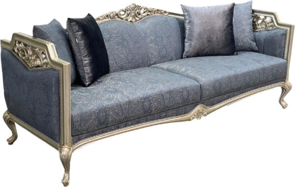 Daabadi Furniture Wholesale Classic French Style Sofa 3-Seater Painted Gold Mahogany Fabric Blue