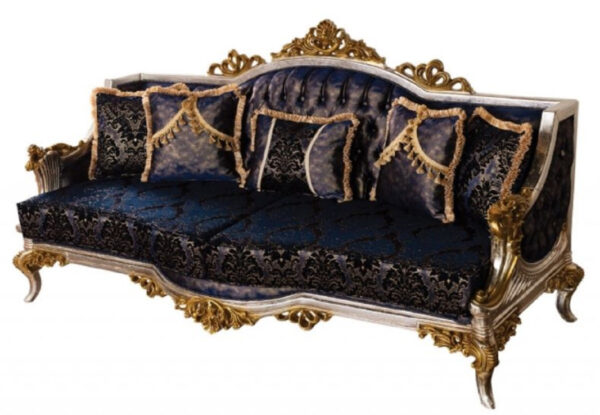 Daabadi Furniture Wholesale Classic European Style Sofa 3-Seater Painted Antique Silver Mahogany Fabric Multi-Color