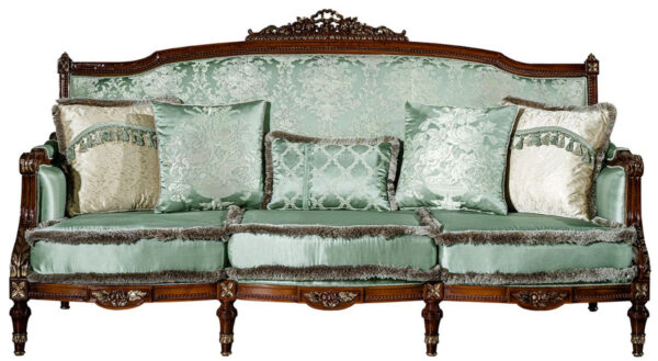 Daabadi Furniture Wholesale Classic Italian Style Sofa 3-Seater Painted Walnut Mahogany Fabric Green