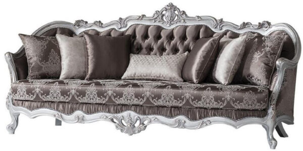 Daabadi Furniture Wholesale Classic European Style Sofa 3-Seater Painted Silver Mahogany Fabric Bronze
