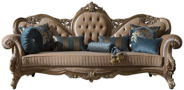 Daabadi Furniture Wholesale Classic French Style Sofa 3-Seater Painted Antique Gold Mahogany Fabric Brown
