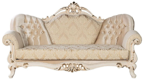 Daabadi Furniture Wholesale Classic Italian Style Sofa 3-Seater Painted Gold Mahogany Fabric White - Beige