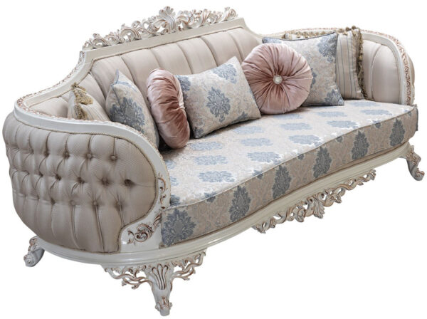 Daabadi Furniture Wholesale Classic Italian Style Sofa 3-Seater Painted Cream White Mahogany Fabric Multi-Color