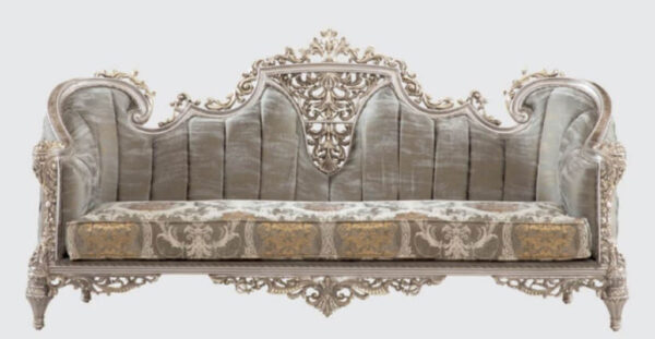 Daabadi Furniture Wholesale Classic French Style Sofa 3-Seater Painted Silver Mahogany Fabric Gray