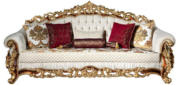 Daabadi Furniture Wholesale Classic French Style Sofa 3-Seater Painted Gold Mahogany Fabric White-Gold