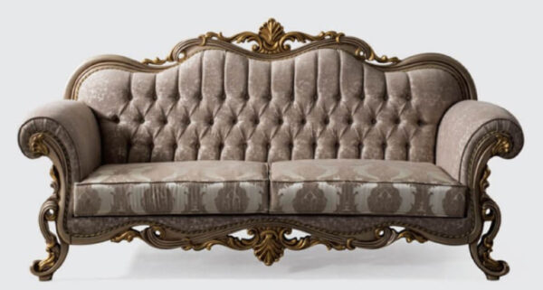 Daabadi Furniture Wholesale Classic Italian Style Sofa 3-Seater Painted Gold Mahogany Fabric Gray