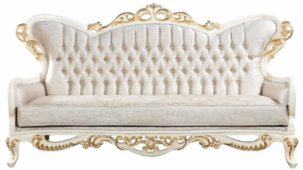 Daabadi Furniture Wholesale Classic European Style Sofa 3-Seater Painted White-Gold Mahogany Fabric Cream