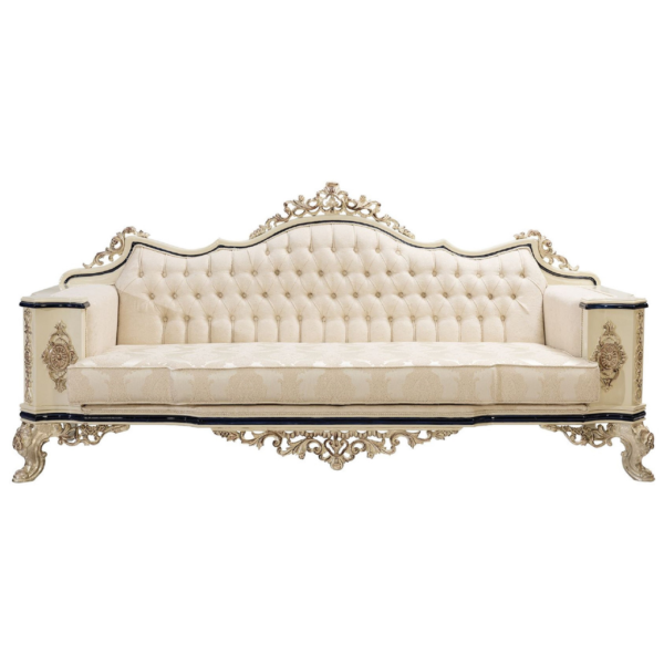 Daabadi Furniture Wholesale Classic French Style Sofa 3-Seater Painted Antique-Gold Mahogany Fabric Grey