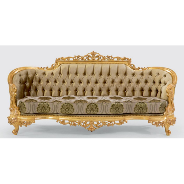 Daabadi Furniture Wholesale Classic European Style Sofa 3-Seater Painted Gold Mahogany Fabric Green-Gray