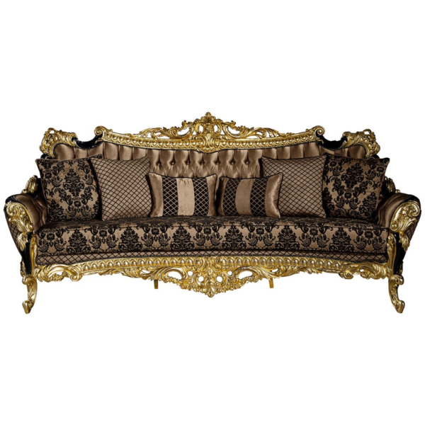 Daabadi Furniture Wholesale Classic French Style Sofa 3-Seater Painted Gold Mahogany Fabric Brown-Black