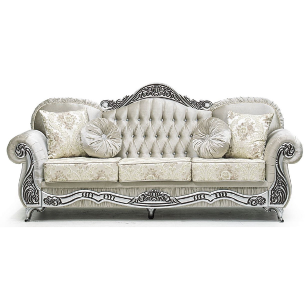 Daabadi Furniture Wholesale Classic French Style Sofa 3-Seater Painted Silver Mahogany Fabric Gray-Cream