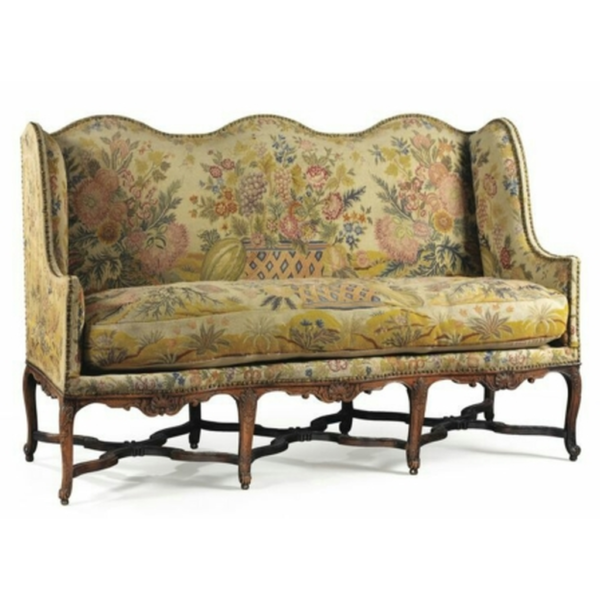 Daabadi Furniture Wholesale Classic French Style Sofa 3-Seater Painted Walnut Mahogany Fabric Brown