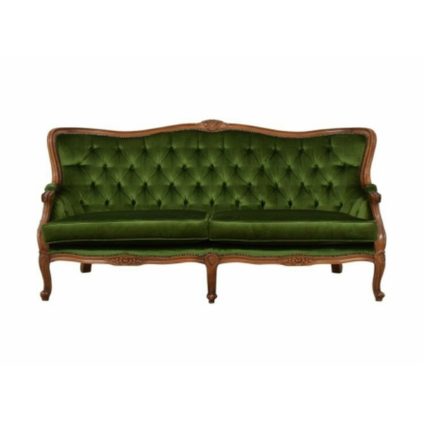 Daabadi Furniture Wholesale Classic Italian Style Sofa 3-Seater Painted Walnut Mahogany Fabric Green