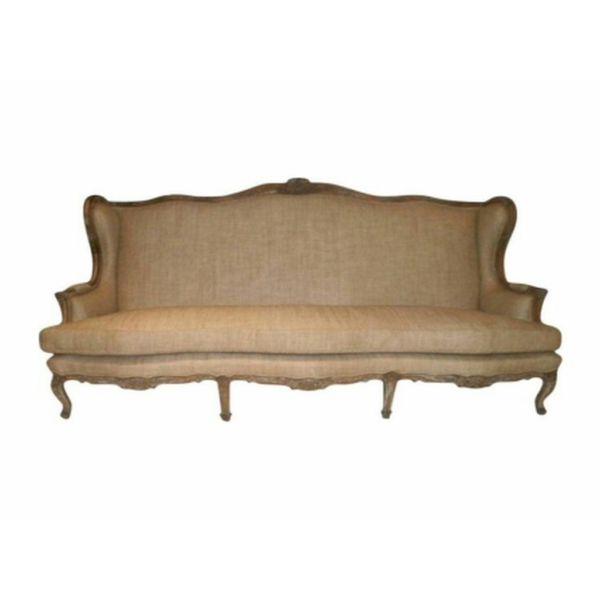 Daabadi Furniture Wholesale Classic European Style Sofa 3-Seater Painted Antique Gray Mahogany Fabric Cream