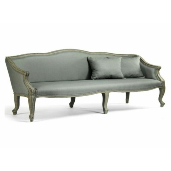 Daabadi Furniture Wholesale Classic French Style Sofa 3-Seater Painted Antique-Gray Mahogany Fabric Gray