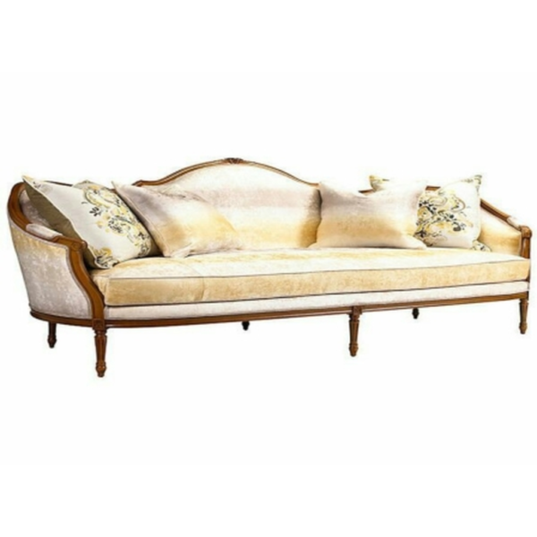 Daabadi Furniture Wholesale Classic Italian Style Sofa 3-Seater Painted Walnut Mahogany Fabric Cream