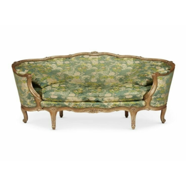 Daabadi Furniture Wholesale Classic French Style Sofa 3-Seater Painted Antique Natural Mahogany Fabric Green