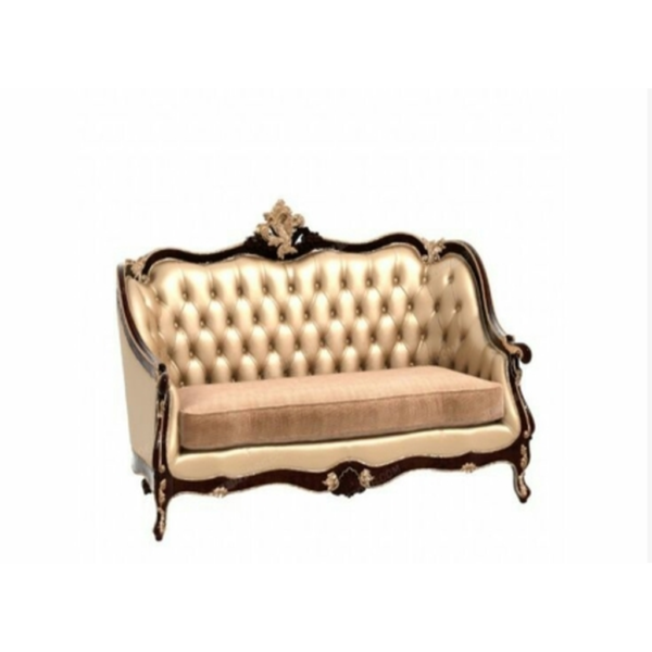 Daabadi Furniture Wholesale Classic French Style Sofa 3-Seater Painted Walnut Brown Mahogany Fabric Cream
