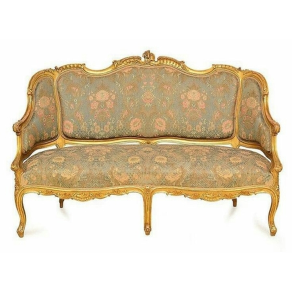 Daabadi Furniture Wholesale Classic Italian Style Sofa 3-Seater Painted Gold Mahogany Fabric Multi-Color