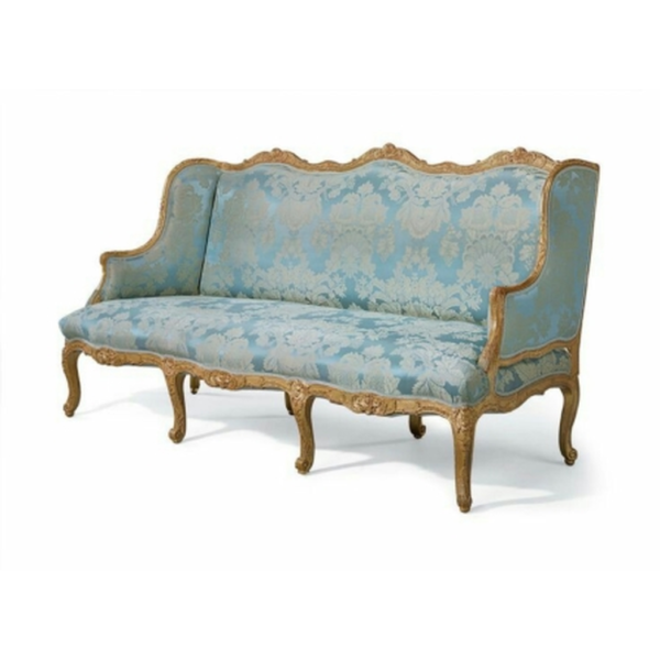 Daabadi Furniture Wholesale Classic European Style Sofa 3-Seater Painted Gold Mahogany Fabric Blue