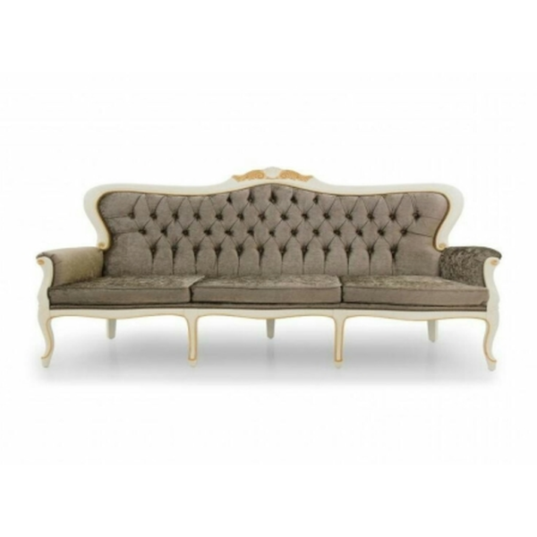 Daabadi Furniture Wholesale Classic Italian Style Sofa 3-Seater Painted Gold Mahogany Fabric Beige