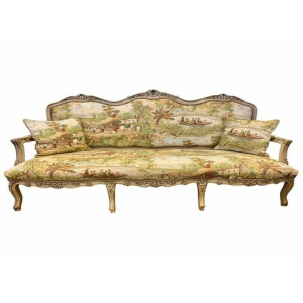 Daabadi Furniture Wholesale Classic European Style Sofa 3-Seater Painted Gold Mahogany Fabric Multi-Color