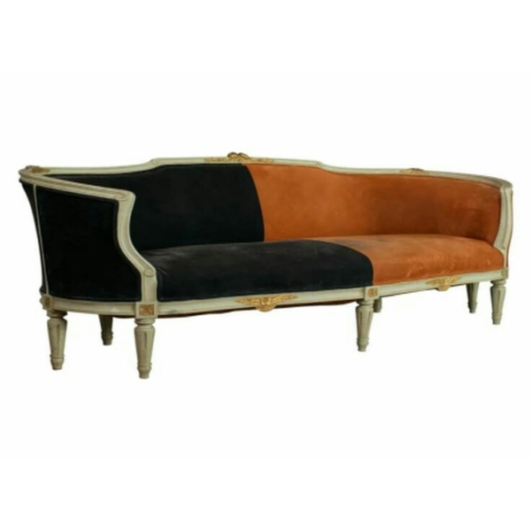 Daabadi Furniture Wholesale Classic European Style Sofa 3-Seater Painted White-Duco Mahogany Fabric Black-Brown