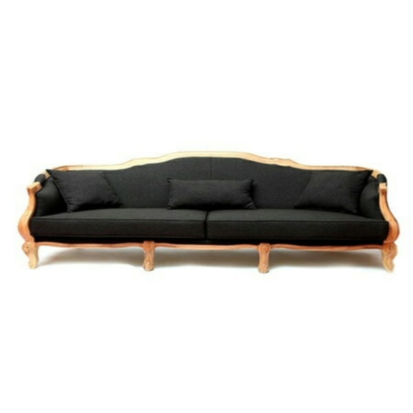 Daabadi Furniture Wholesale Classic Italian Style Sofa 3-Seater Painted Gold Mahogany Fabric Black