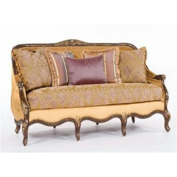 Daabadi Furniture Wholesale Classic French Style Sofa 3-Seater Painted Gold Mahogany Fabric Brown