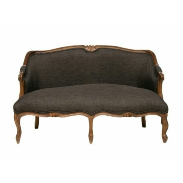 Daabadi Furniture Wholesale Classic European Style Sofa 3-Seater Painted Walnut Brown Mahogany Fabric Beige