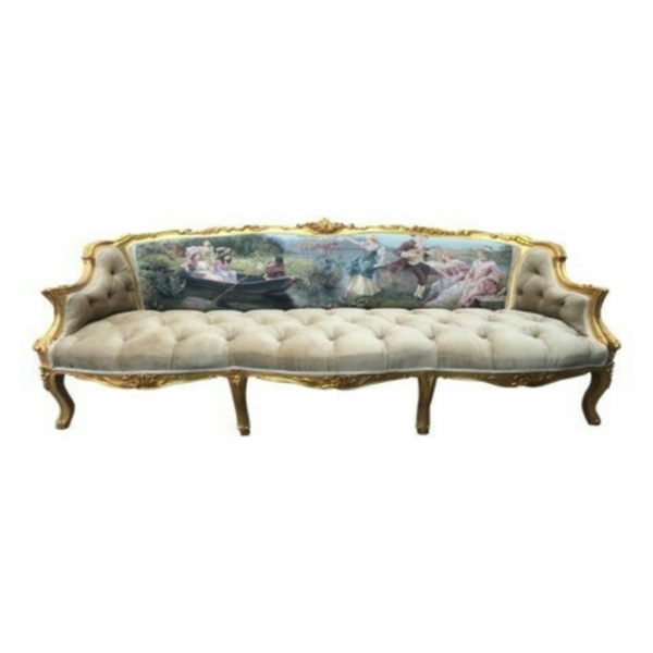 Daabadi Furniture Wholesale Classic French Style Sofa 3-Seater Painted Black-Duco Mahogany Fabric Beige