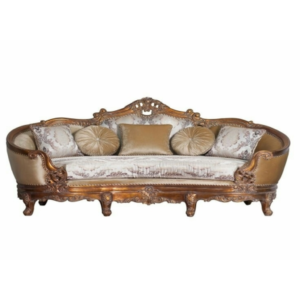 Daabadi Furniture Wholesale Classic European Style Sofa 3-Seater Painted Antique Gold Mahogany Fabric Beige
