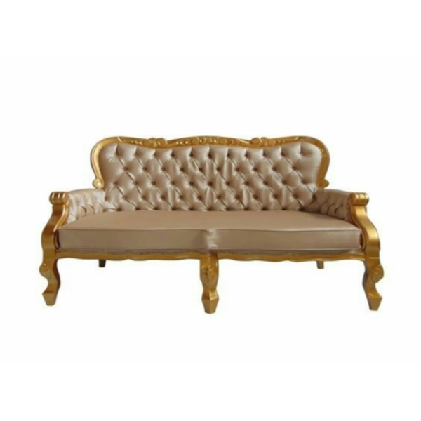 Daabadi Furniture Wholesale Classic Italian Style Sofa 3-Seater Painted Gold Mahogany Fabric Beige