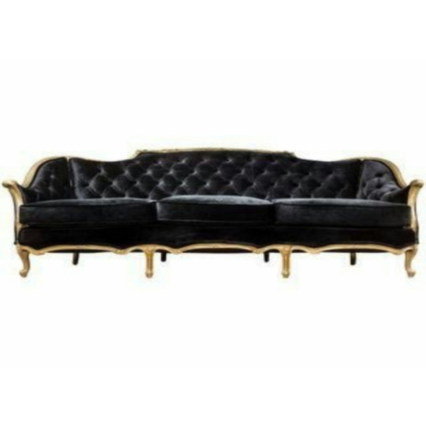 Daabadi Furniture Wholesale Classic European Style Sofa 3-Seater Painted Gold Mahogany Fabric Black