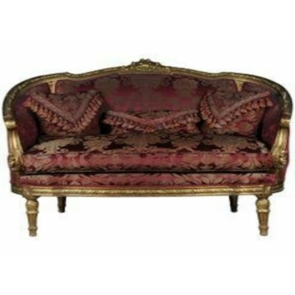 Daabadi Furniture Wholesale Classic European Style Sofa 3-Seater Painted Antique Gold Mahogany Fabric Beige