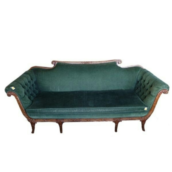 Daabadi Furniture Wholesale Classic French Style Sofa 3-Seater Painted Walnut Mahogany Fabric Green