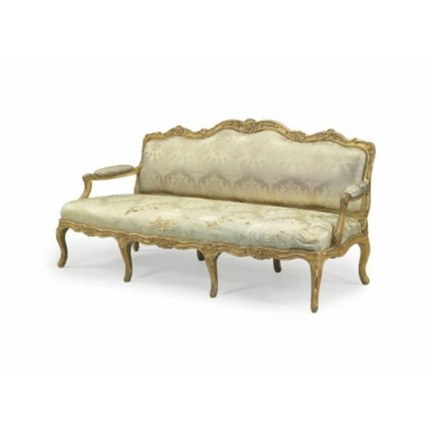 Daabadi Furniture Wholesale Classic Italian Style Sofa 3-Seater Painted Gold Mahogany Fabric Cream