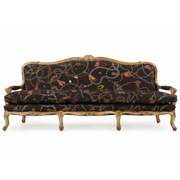 Daabadi Furniture Wholesale Classic French Style Sofa 3-Seater Painted Gold Mahogany Fabric Black