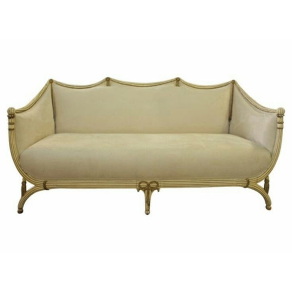 Daabadi Furniture Wholesale Classic European Style Sofa 3-Seater Painted Antique Gold Mahogany Fabric Cream