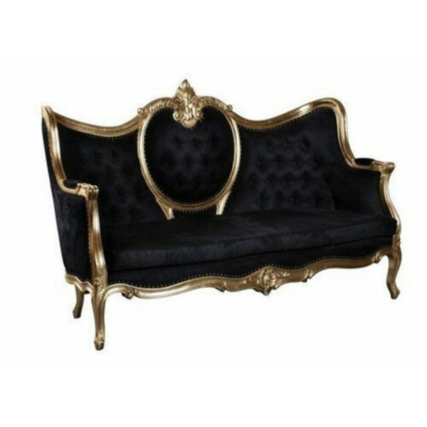 Daabadi Furniture Wholesale Classic European Style Sofa 3-Seater Painted Antique Gold Mahogany Fabric Black