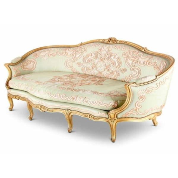 Daabadi Furniture Wholesale Classic French Style Sofa 3-Seater Painted Gold Mahogany Fabric Cream