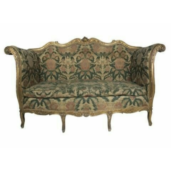 Daabadi Furniture Wholesale Classic French Style Sofa 3-Seater Painted Antique Gold Mahogany Fabric Green