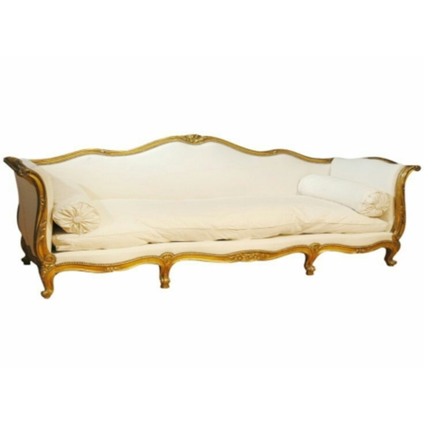Daabadi Furniture Wholesale Classic Italian Style Sofa 3-Seater Painted Antique Gold Mahogany Fabric Beige