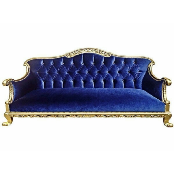Daabadi Furniture Wholesale Classic European Style Sofa 3-Seater Painted Gold Mahogany Fabric Blue