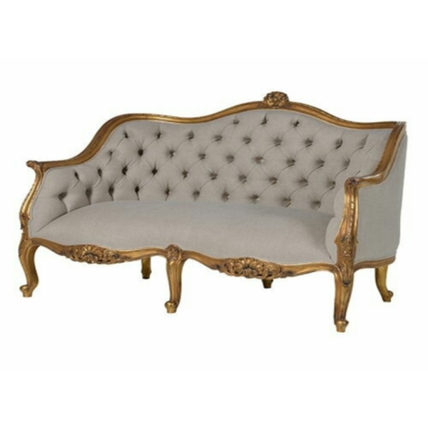 Daabadi Furniture Wholesale Classic French Style Sofa 3-Seater Painted Gold Mahogany Fabric Gray
