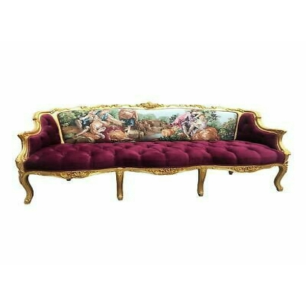Daabadi Furniture Wholesale Classic European Style Sofa 3-Seater Painted Gold Mahogany Fabric Red