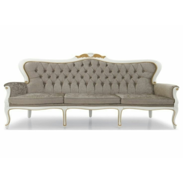 Daabadi Furniture Wholesale Classic French Style Sofa 3-Seater Painted White Duco Mahogany Fabric Gray